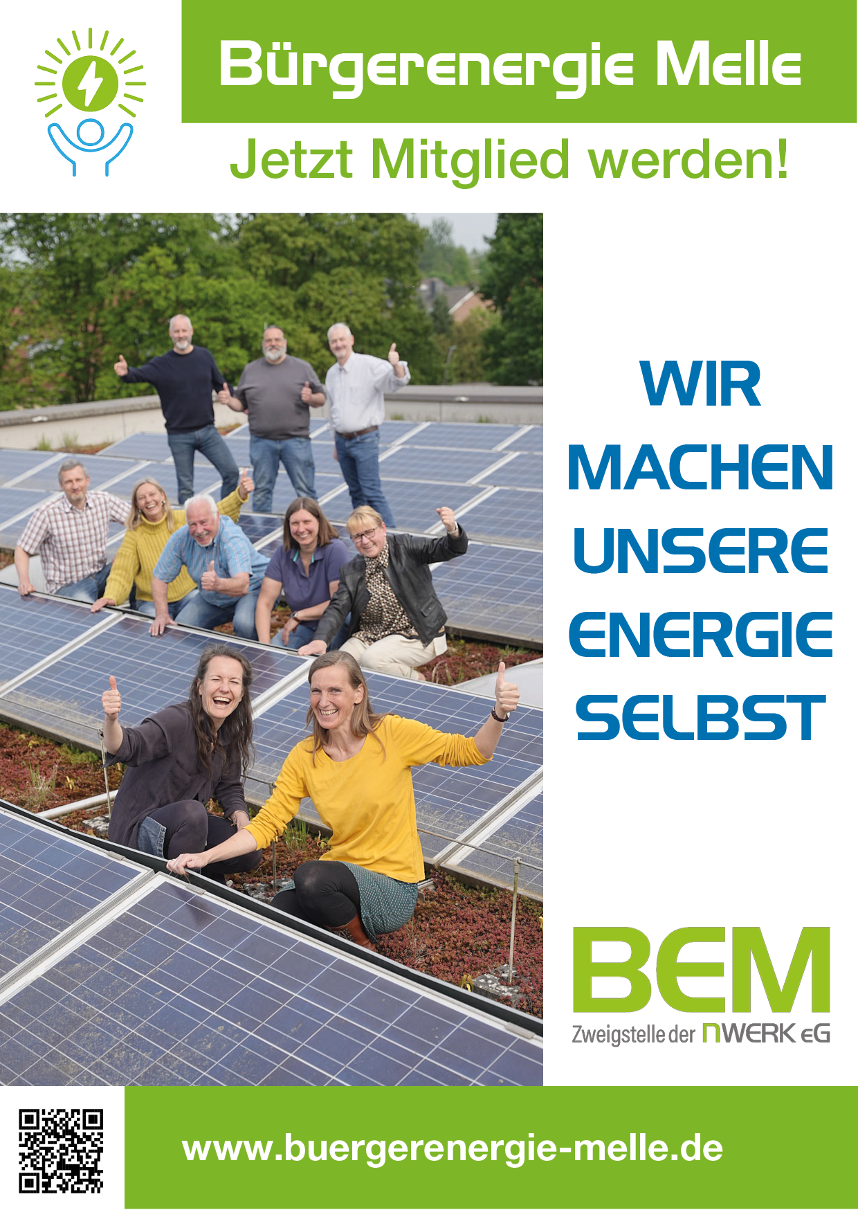 Handzettel „Bürgerenergie Melle – Jetzt Mitglied werden!“