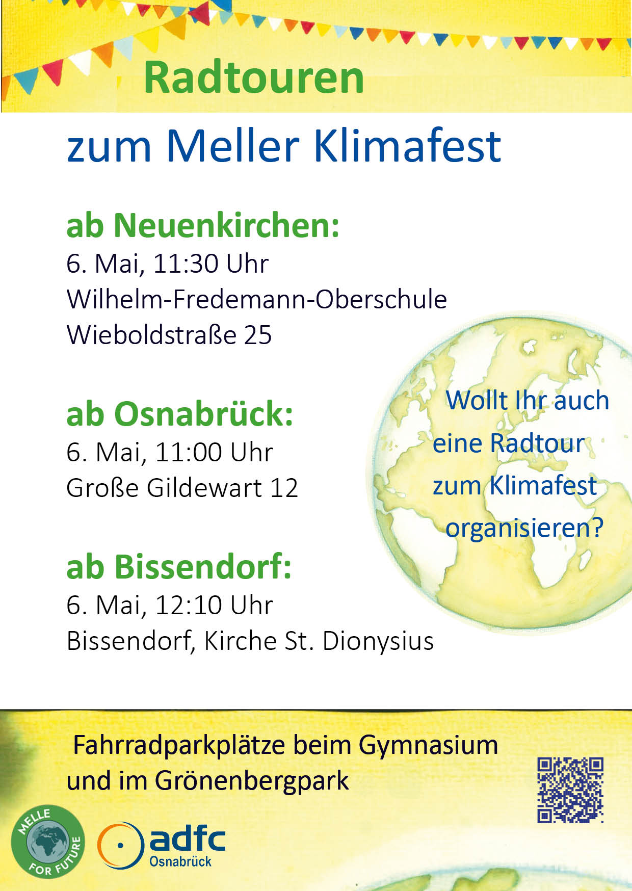Informationen zu den Radtouren aus Neuenkirchen, Osnabrück und Bissendorf zum Meller Klimafest.